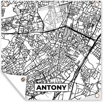 Tuin poster Plattegrond - Antony - Kaart - Frankrijk - Stadskaart - Zwart wit - 200x200 cm - Tuindoek
