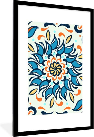 Fotolijst incl. Poster - Zonnebloem - Blauw - Oranje - Abstract - 60x90 cm - Posterlijst