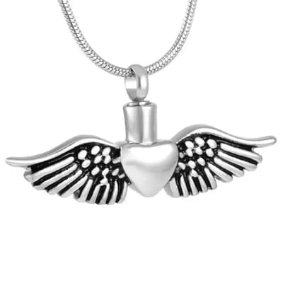 Aramat Jewels | Gedenkhangers | Stalen Ashanger met Vleugels – 15 Modellen Engel & Hart Gedenksieraad | Hart met vleugels-2.3x4.6cm | |20mm | Staal | Volwassenen | Verkleurd niet