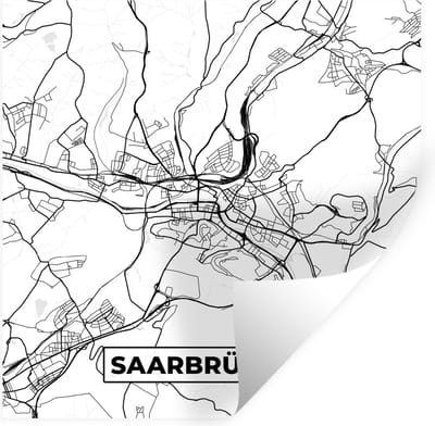 Muurstickers - Sticker Folie - Plattegrond - Saarbrücken - Kaart - Stadskaart - 100x100 cm - Plakfolie - Muurstickers Kinderkamer - Zelfklevend Behang XXL - Zelfklevend behangpapier - Stickerfolie