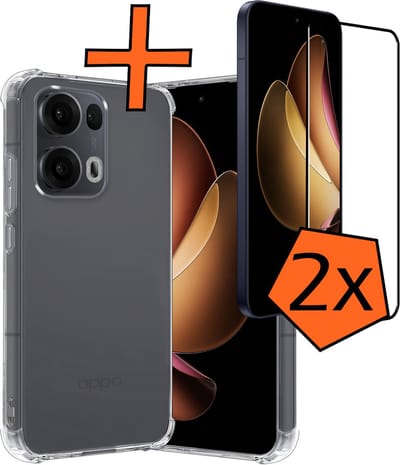 Hoes - Met Screenprotector - 2 Stuks - Geschikt voor Oppo Reno 13 Pro - Sterk & Shockproof - Siliconen Case - Back Cover - Telefoon Hoes - Shock Proof - Transparant