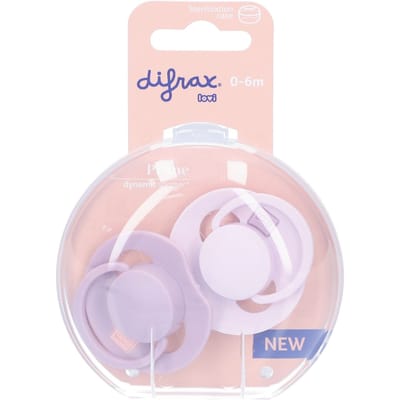 Difrax LOVI Fopspeen Dynamisch - Prime - 0 tot 6 Maanden - Lichtroze & Paars - 2 Stuks