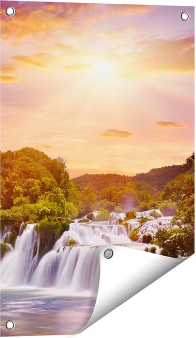 Gards Tuinposter Watervallen in het Bos - 40x60 cm - Tuindoek - Tuindecoratie - Wanddecoratie buiten - Tuinschilderij