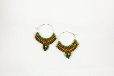 Macramé Oorringen - Olijf Groen / Oranje - Handgemaakt van Duurzaam Waxed Polyester - Model 19