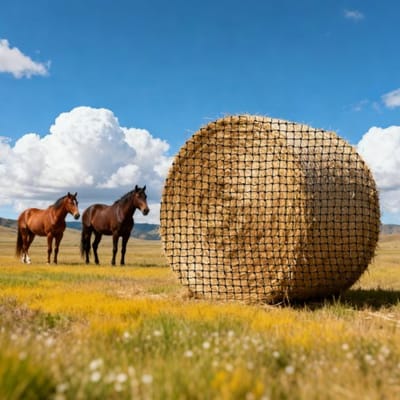VEVOR hooinet voor ronde balen, 1,5x1,5x1,5 m, maaswijdte 44,45x44,45 mm, PE-materiaal, versterkte knoopconstructie, met kabelbinders, naaldhouder en reparatiedraad, voernet voor paarden