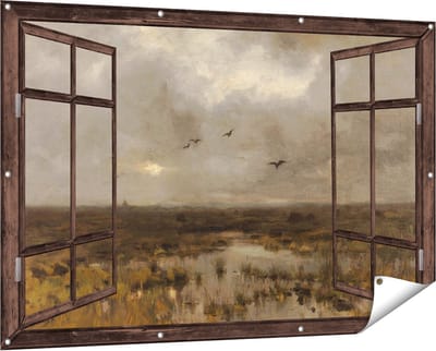 Gards Tuinposter Doorkijk Het Moeras - Anton Mauve - 150x100 cm - Tuindoek - Tuindecoratie - Wanddecoratie buiten - Tuinschilderij