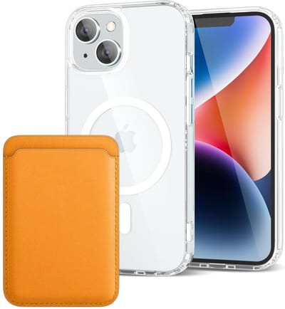 Shockproof Anti Shock Back Cover Hoesje Compatibel met MagSafe Geschikt voor: Apple iPhone 13 met Magnetische Pasjeshouder - Zonnegeel