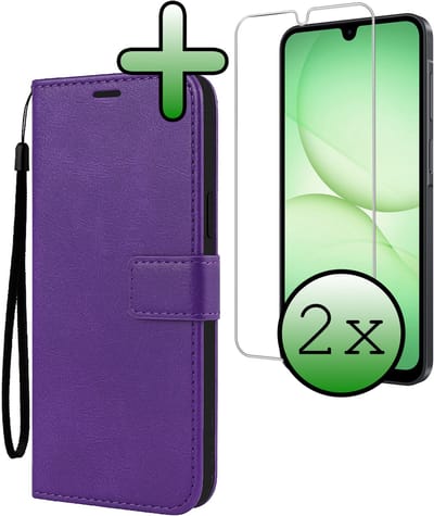 Hoesje Met 2x Screenprotector - Geschikt voor Samsung Galaxy A17 - Luxe Pasjeshouder - Bookcase Portemonee - Flip Case - Kunstleer Book Case - Flipcase Hoes - Book Cover - Walletcase - Portemonneehoes - Paars