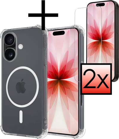 Hoesje - Met 2x Screenprotector - Geschikt voor Apple iPhone 17 - Magsafe Compatible - Sterk & Shockproof - Back Cover - Shock Proof Case - Telefoon Hoes - Transparant