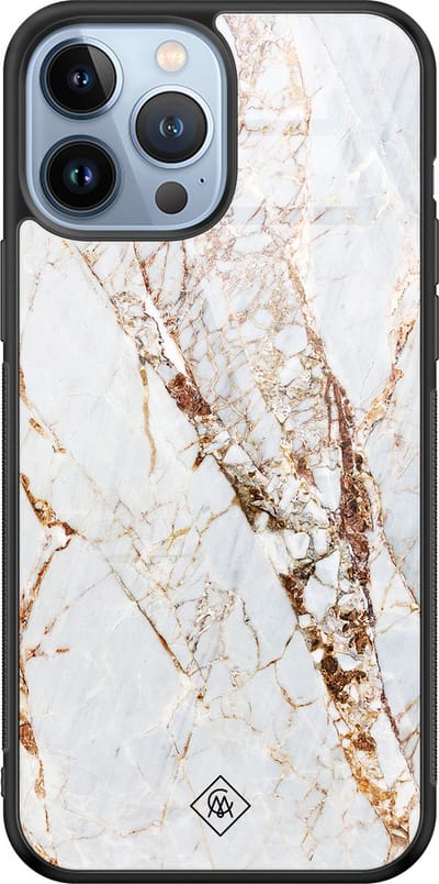 Casimoda® hoesje - Geschikt voor iPhone 13 Pro Max - Marmer Goud - Luxe Hard Case Zwart - Backcover telefoonhoesje - Goudkleurig