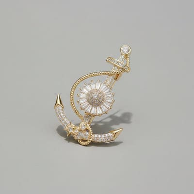 Anker Broche met Kristallen – Goudkleurige Nautische Dames Broche | Twinolo