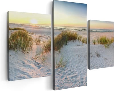 Artaza Canvas Schilderij Drieluik Strand En Duinen Tijdens Zonsondergang - 90x60 - Foto Op Canvas - Canvas Print