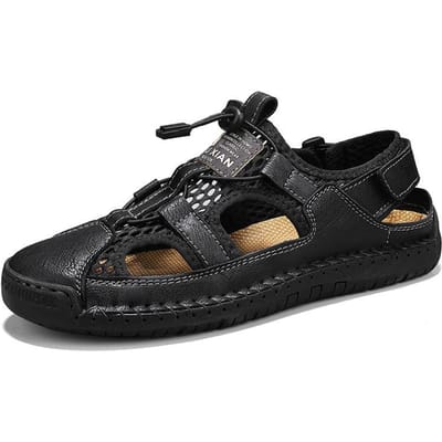 Zomersandalen Heren Ademend Trendy Alles-passend Hol Mesh Schoenen Heren Mode Schoenen Gesloten Teen Platte Casual Strand Schoenen 48 zwart