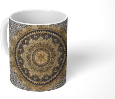 Mok - Koffiemok - Mandala - Bloem - Goud - Luxe - Bohemian - Mokken - 350 ML - Beker - Koffiemokken - Theemok