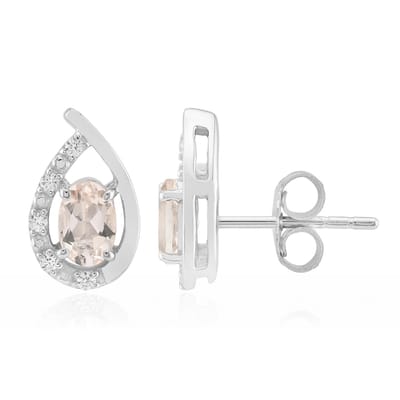 Cavill - 925 Sterling Zilver Oorbellen met Morganiet 0,80 ct en Zirkonia 0,12 ct - Elegante Druppelvormig - Gerhodineerd - Klassieke Zilveren Sieraden