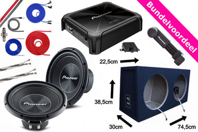 3000W Pioneer Dubbele Subwoofer Kist + Monoblock Versterker + 20mm2 Kabelset