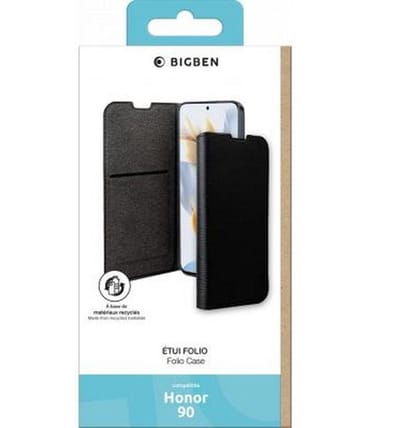 Bigben Connected, Hoesje geschikt voor Honor 90 - Folio Wallet met Kaarthouder & Videostandaard GRS Gecertificeerd, Zwart