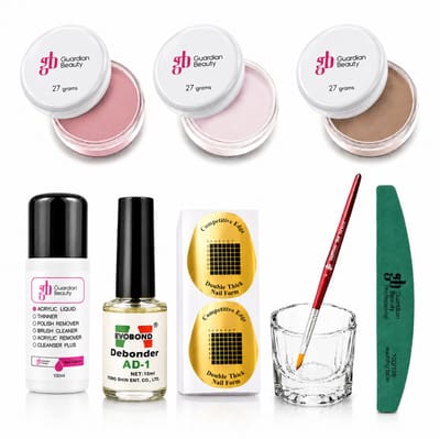 Guardian Beauty Acrylpoeder Set - 3 Kleuren - 27g - Flamingo Roze, Transparent en Nude Bruine - Met Accessoires
