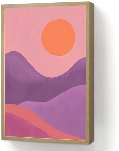 Wandlamp 40x60 cm - Oplaadbaar - Zon - Heuvels - Paars - Abstract - Wandlampen binnen woonkamer - Slaapkamer lamp - Decoratieve nachtlamp - Vloerlamp draadloos