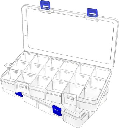 Plastic opbergdozen met verstelbare vakken voor visgerei, kunstbenodigdheden en sieraden - 18 vakken, set van 2