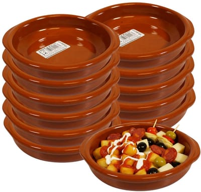 Excellent Houseware Tapas schaaltje Murcia - 12x - creme brulee - terracotta - 16 cm - borrelhapjes serveerschaaltje