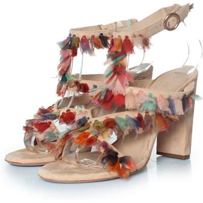 Chloe Silk Liz sandalen met kwastjes en blokhak