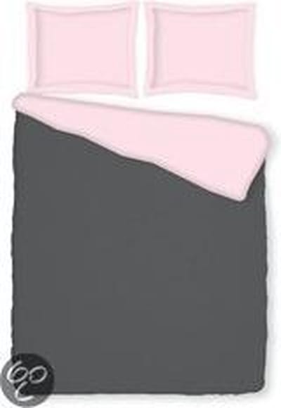 Dekbedovertrek Romanette flanel Comtesse - Antraciet/roze - 1-persoons (140x200/220 cm + 1 sloop)