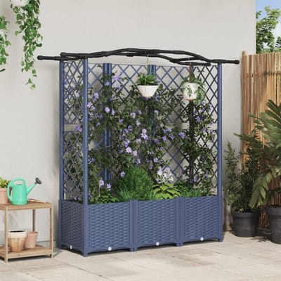 vidaXL Verhoogd Bed met Trellis en Dak Grijs 163 x 40 x 138 cm PP