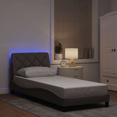 vidaXL - Bedframe - met - LED - zonder - matras - 90x190 - cm - stof - taupe