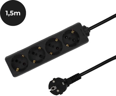Stekkerdoos viervoudig - Tafelcontactdoos – 1.5m – Zwart