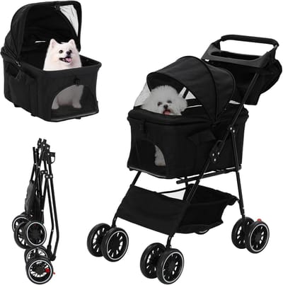 Hondenbuggy - Hondenwagen Reisbuggy - Veilig Vervoer - 3-in-1 Functionaliteit - Tot 15 kg - Zwart