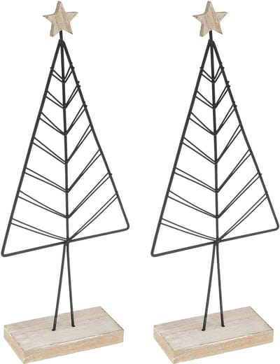Mini kerstboom metaal hout zwart naturel 28cm 2st, 2 Stück