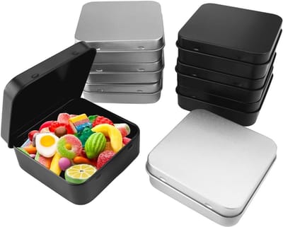 Set van 8 metalen opbergdozen, klein formaat 70 x 70 x 23 mm, ideaal voor munten, snoep en sleutels, veelzijdige organizer met deksel