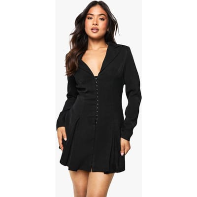 boohoo Dames Petite op maat gemaakte blazerjurk met haak- en oogdetail en getailleerde taille | Black | Maat: 8