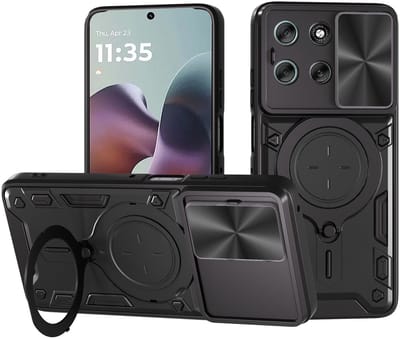 Hoesje geschikt voor Motorola Moto G56 - Phonesta CamLock Back Cover met Camera Slider - Zwart