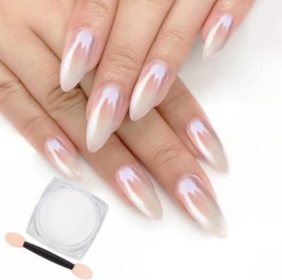 Daity Witte parelmoer-chroomnagelpoeder — Pigment met parelmoerachtige Aurora-glans en spiegeleffect — Iriserend zeemeerminpigment — Set met parelmoerglanspoeder — Nail-art-decoratie