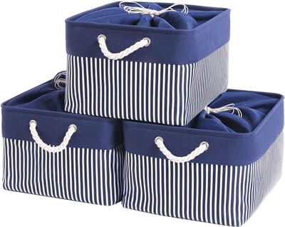 Opvouwbare Opbergmanden - 3 Pack - Multifunctionele Wasbare Opbergdozen met Handgrepen voor Speelgoed en Kleding (Blauw/Wit, XXLarge)