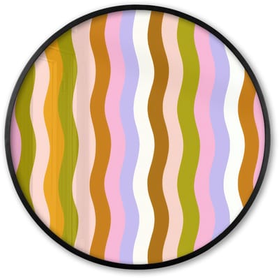 Poster in lijst Rond - Fotolijst 60x60 cm - Posters - lijnen - Golven - Pastelkleuren - Patroon - Ronde posterlijst zwart - Decoratie - Wanddecoratie woonkamer - Muurdecoratie slaapkamer