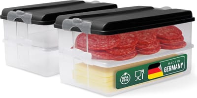 Novaliv 4x grote voedselcontainers met 2x deksels, stapelbaar voor koelkast en vriezer, set opslagcontainers, opbergdoos organizer, voor vleeswaren, worst, kaas, fruit, groenten, maaltijdvoorbereidingscontainer
