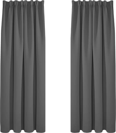 Verduisterende Gordijnen 140x175 cm - Set van 2 - Donker Grijs Plooiband Gordijnen voor Woonkamer en Slaapkamer