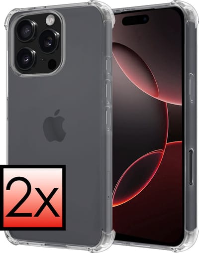 Hoesje - 2 Stuks - Geschikt voor Apple iPhone 16 Pro - Sterk & Shockproof - Siliconen Case - Back Cover - Telefoon Hoes Shock Proof - Transparant