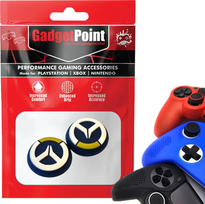 Gadgetpoint - Thumb Grips voor PlayStation, PS5, Xbox X/S, One & Switch Pro Controller - Gaming Thumbgrips - Performance Anti-Slip Thumbsticks - Bescherming Accessoires - Blauw met Wit/Geel