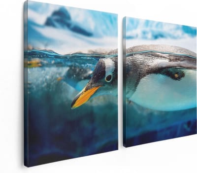 Artaza Canvas Schilderij Tweeluik Pinguïn Zwemt Onder Water - 120x80 - Foto Op Canvas - Canvas Print