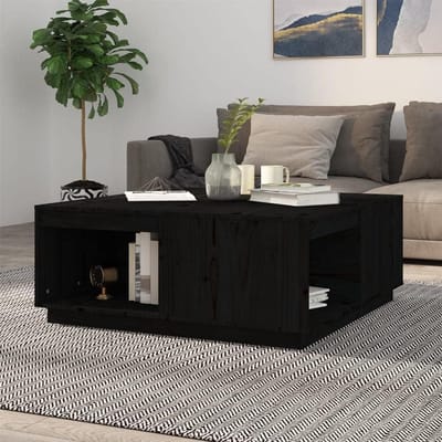 Salontafel Hout - Bijzettafel Woonkamer - Opbergen en Decoreren - Massief Grenenhout - 100 x 101 x 40.5 cm - Zwart