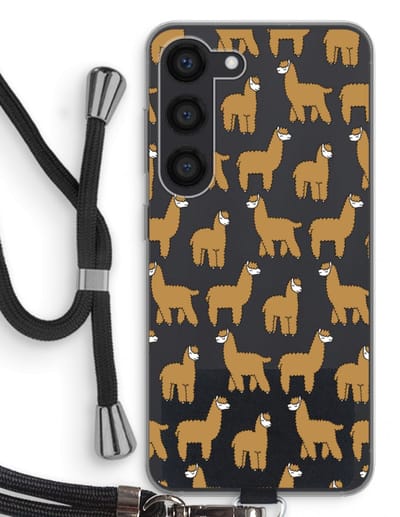 Case Company® - Hoesje met koord geschikt voor Samsung Galaxy S23 hoesje met Koord - Alpacas - Telefoonhoesje met Zwart Koord - Bescherming aan alle Kanten en Over de Schermrand