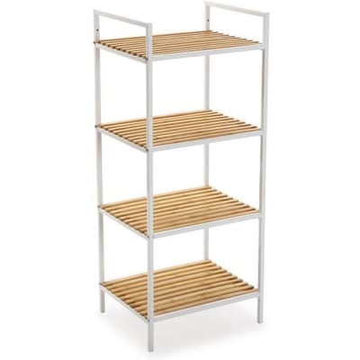 Willow Badkamerkast met Planken - 95 x 32,5 x 39 cm - Met 4 Bamboe en metalen planken - Wit - Versa