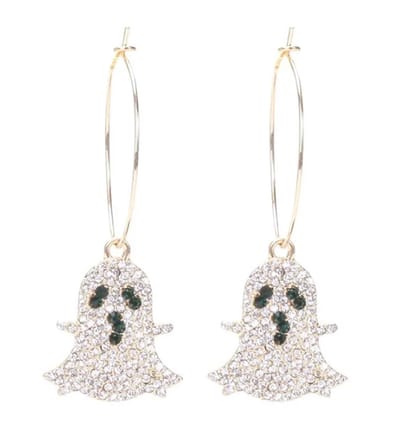 Plux Fashion Diamanten Spookje Hoops - Goud - 4.5cm - Metaal - Dames - Sieraden - Goude Oorbellen - Oorhangers - Diamond Ghost Earrings - Halloween Oorbellen - Sieraden Cadeau - Luxe Style - Duurzame Kwaliteit - Halloween - Oktoberfeest - Kerst
