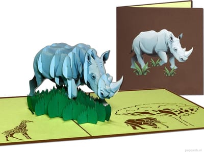 Popcards popupkaarten – Dierenkaart Witte Neushoorn Savanne Afrika Big Five Dierentuin Verjaardag Felicitatie pop-up kaart 3D wenskaart