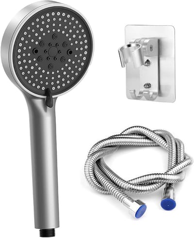Hoogwaardige Handdouche met Slang van 2 m, Hoge Druk, 5 Stralen, Waterbesparend en Rond (120mm) voor Badkamergebruik