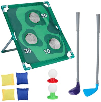 Eddy Toys Golf Speelgoed 2-in-1 – Minigolf en Werpspel voor Kinderen – Golfset met Clubs, Ballen en Bean Bags – Spellenset voor Buiten Spelen in Tuin of Vakantie
